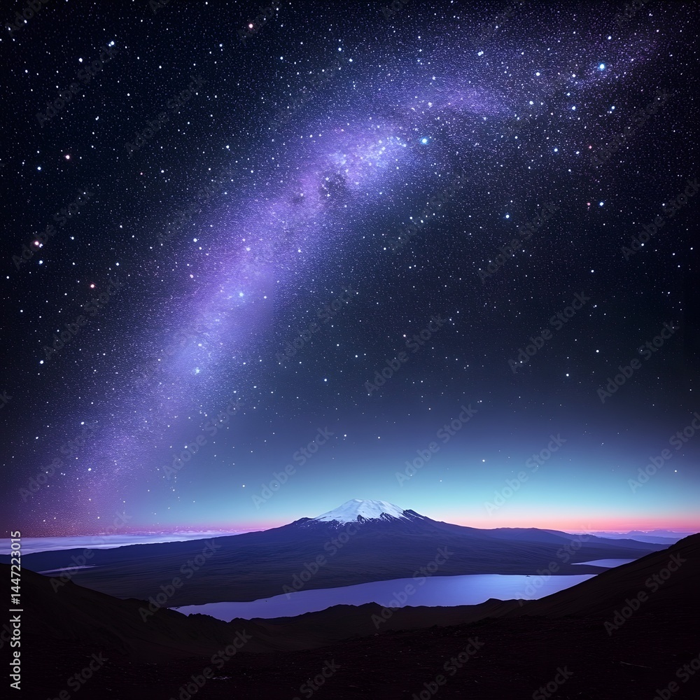 Obraz premium Majestic Mountain Peak Under a Starry Night Sky with the Milky Way Galaxy