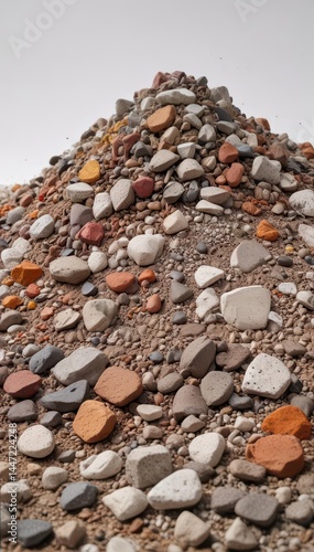 A haphazard pile of rocks and soil against a pure white backdrop , studio shot, landscape, gray
