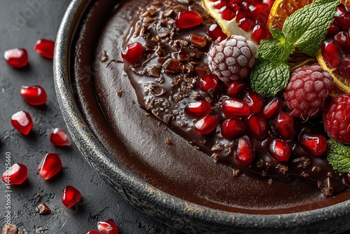 Top view of Ashure Dessert, also known as Anusabur, in a metal bowl against a grey backdrop. Generative Ai