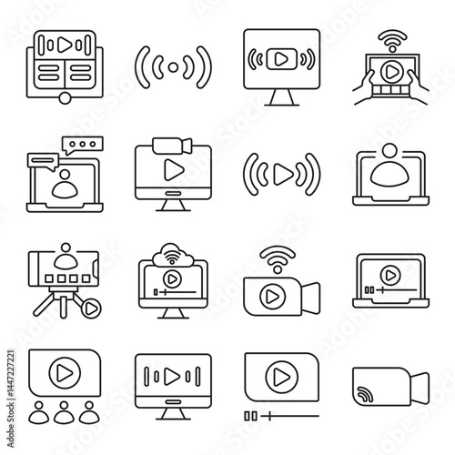 online streaming set of web icons in line style. online streaming, live stream, video streaming and stream media. Vector illustration