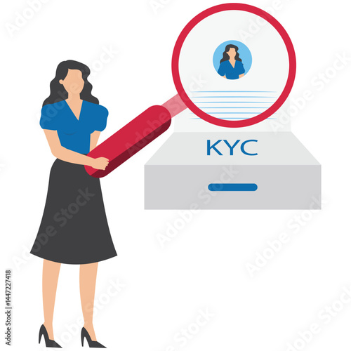 KYC or know your customer with business verifying the identity of its client's concept at the partners-to-be through a magnifying glass Idea of business identification and finance safety