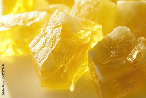 Close-up view of vibrant yellow crystalline treats.