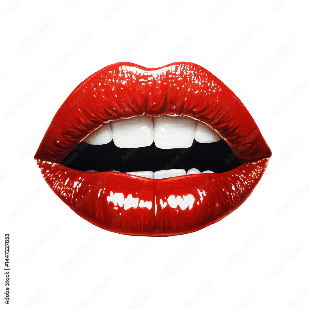Glossy red lips with a striking shine against a clean white background creating a bold visual impact, Glossy Red Lips on white background Glossy red lips with a striking shine against a clean white background creating a bold visual impact, Glossy Red Lips on white background