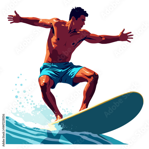 Confident man surfing on a wave, bold self-expression