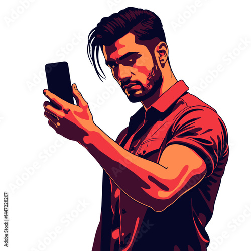 Confident man taking a selfie with a smartphone, bold self-expression