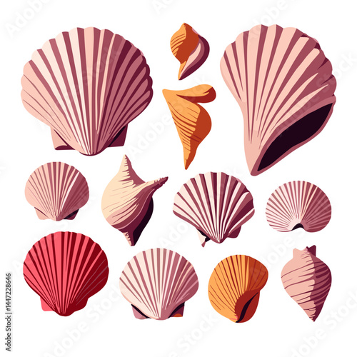 Vibrant seashell collection in surreal colors, bold self-expression