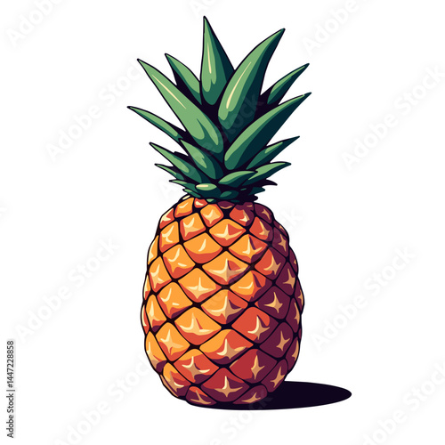 Vibrant pineapple illustration with glossy details, pop art concept