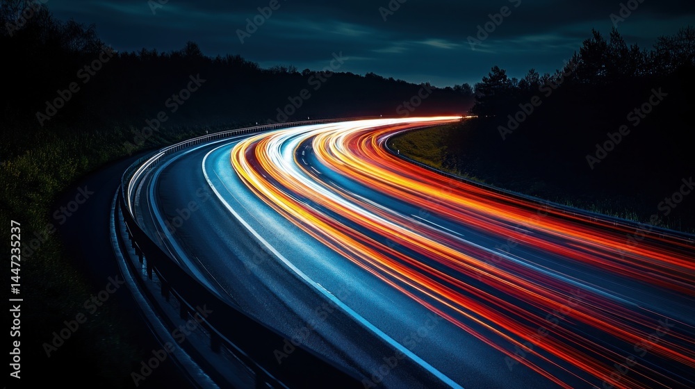 Fototapeta premium Night Highway Lights: A Symphony of Speed and Color