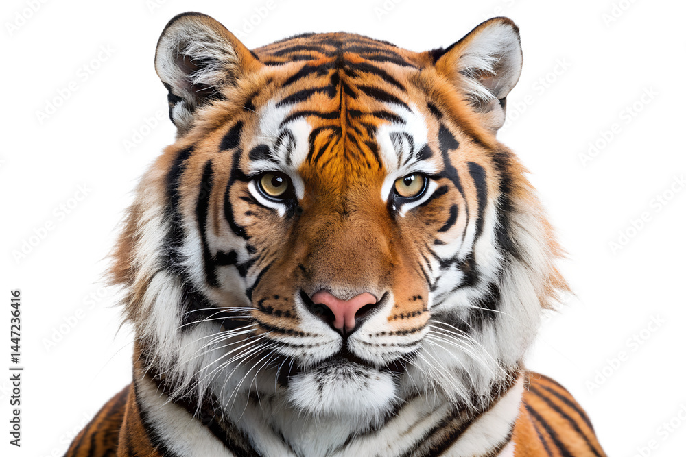 Naklejka premium Close up portrait of a majestic bengal feline predator face isolated on transparent background.