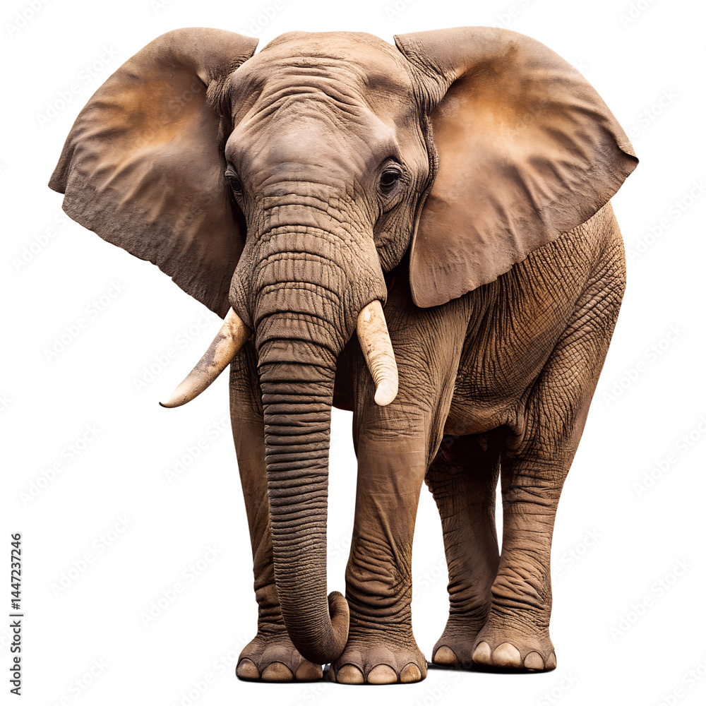 Obraz premium Full body majestic creature with large ears and tusks shown isolated on transparent background.