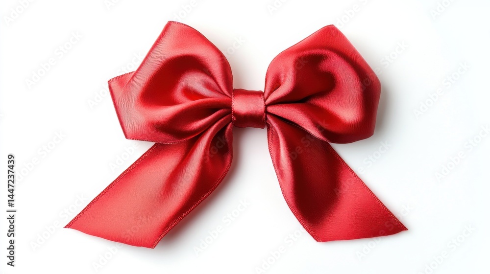 Fototapeta premium A red satin ribbon tied in a bow on a white background.