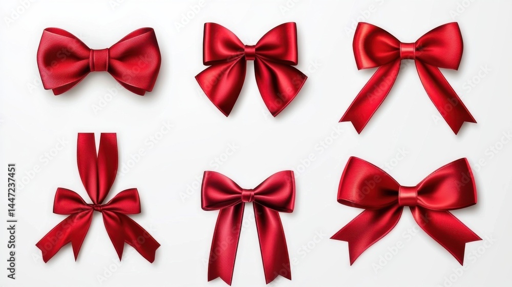 A red satin ribbon tied in a bow on a white background. A red satin ribbon tied in a bow on a white background.