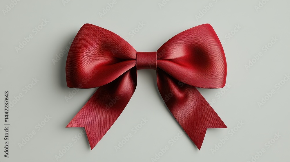 A red satin ribbon tied in a bow on a white background. A red satin ribbon tied in a bow on a white background.