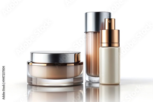 Three bottles of makeup are displayed on a white background