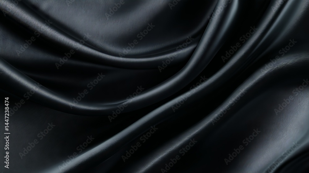 Fototapeta premium Elegant draped black silk fabric background with soft flowing folds and ample negative space, perfect for luxury branding, premium product mock-ups and sophisticated advertising layouts