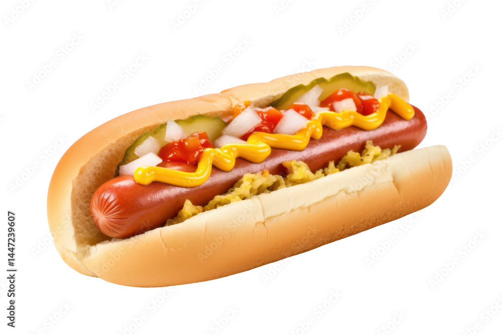 hot dog with mustard, cucumber and onions isolated on white or transparent png hot dog with mustard, cucumber and onions isolated on white or transparent png