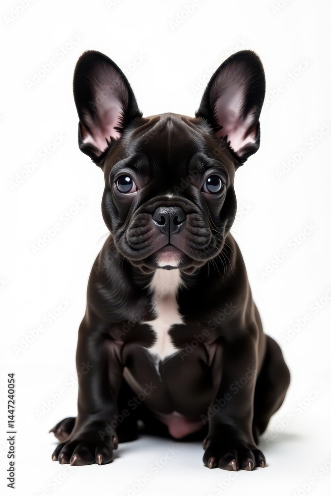 Adorable black French bulldog puppy on white background, dog breed, adorable, mammal Adorable black French bulldog puppy on white background, dog breed, adorable, mammal