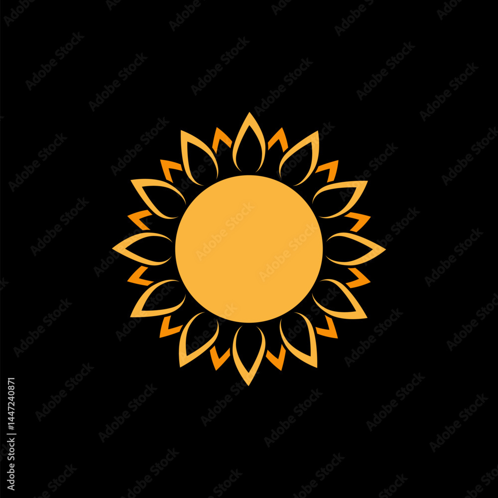 Fototapeta premium Sunflower symbol icon isolated on black background