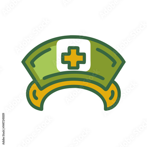 Nurse cap icon with medical cross in green color