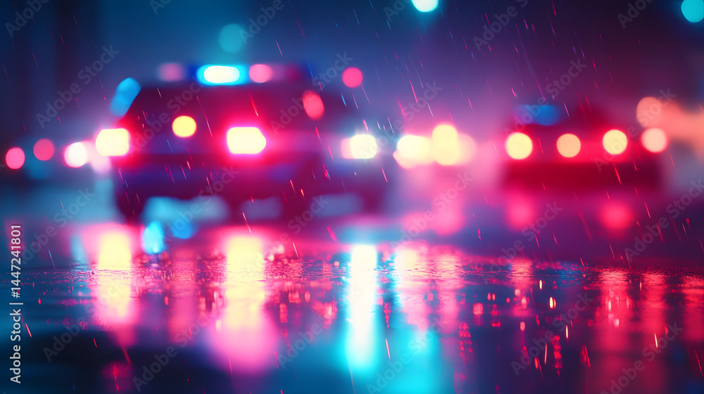 Blurred background of police flashing lights at the crime scene illustration Blurred background of police flashing lights at the crime scene illustration