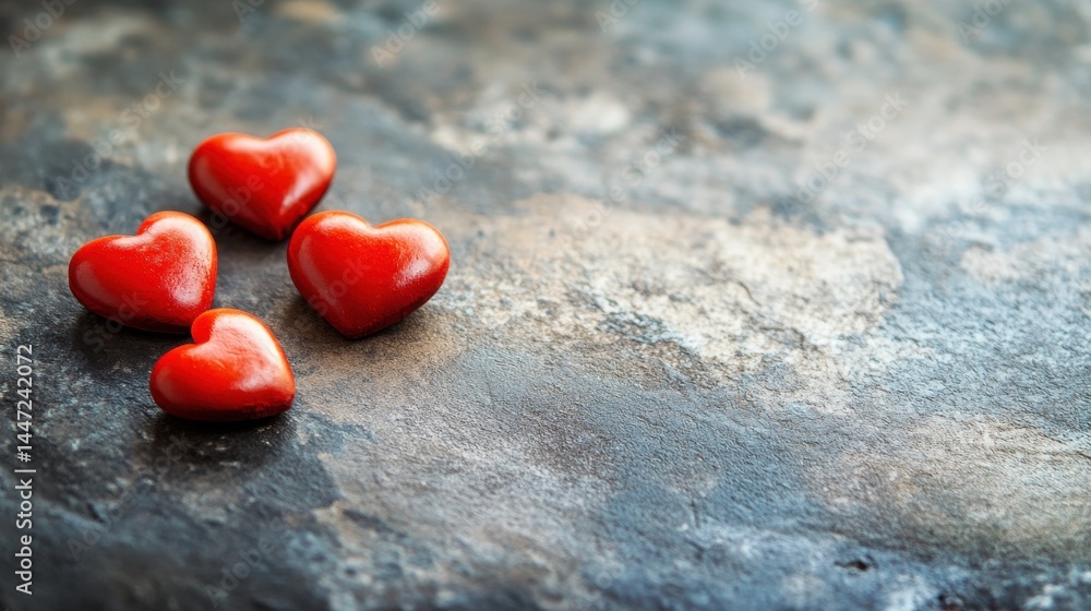 Fototapeta premium A background with red hearts and bokeh lights.