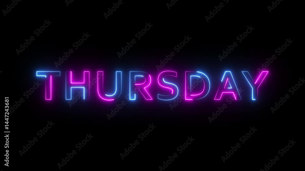 The word Thursday. motion video with the text colored rainbow . neon text 4k animated motion video. The word Thursday. motion video with the text colored rainbow . neon text 4k animated motion video.