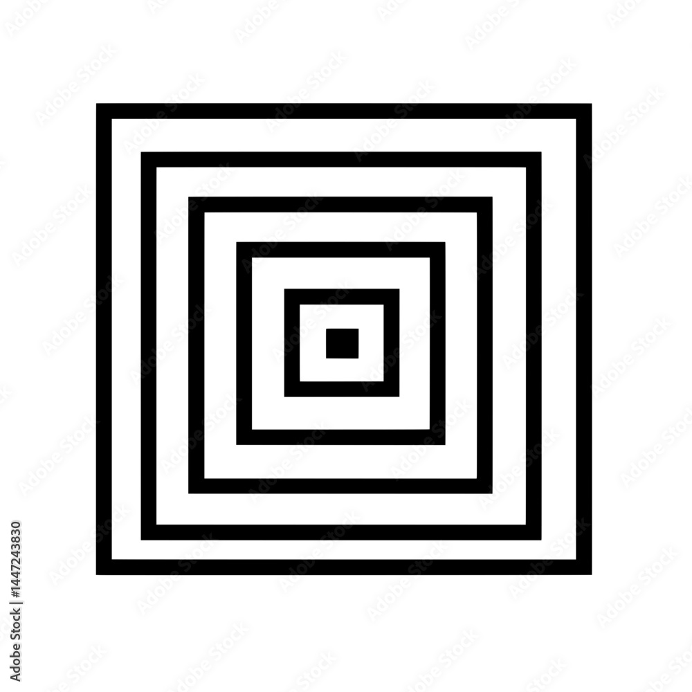 Black and white geometric square tunnel icon with concentric squares creating optical illusion for abstract design themes Black and white geometric square tunnel icon with concentric squares creating optical illusion for abstract design themes