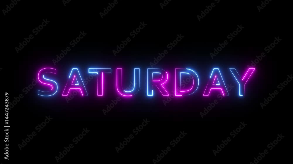 The word Saturday. motion video with the text colored rainbow . neon text 4k animated motion video. The word Saturday. motion video with the text colored rainbow . neon text 4k animated motion video.