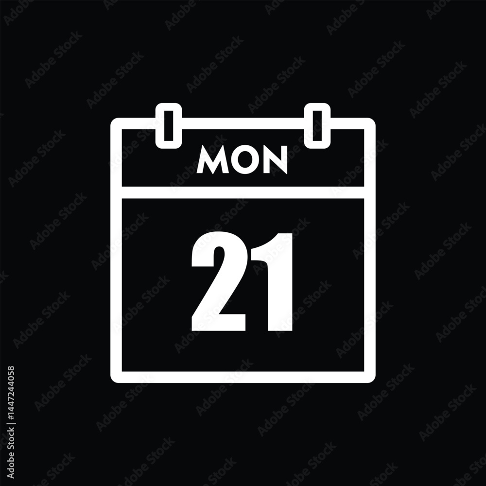 calender icon, 21 monday icon with black background calender icon, 21 monday icon with black background