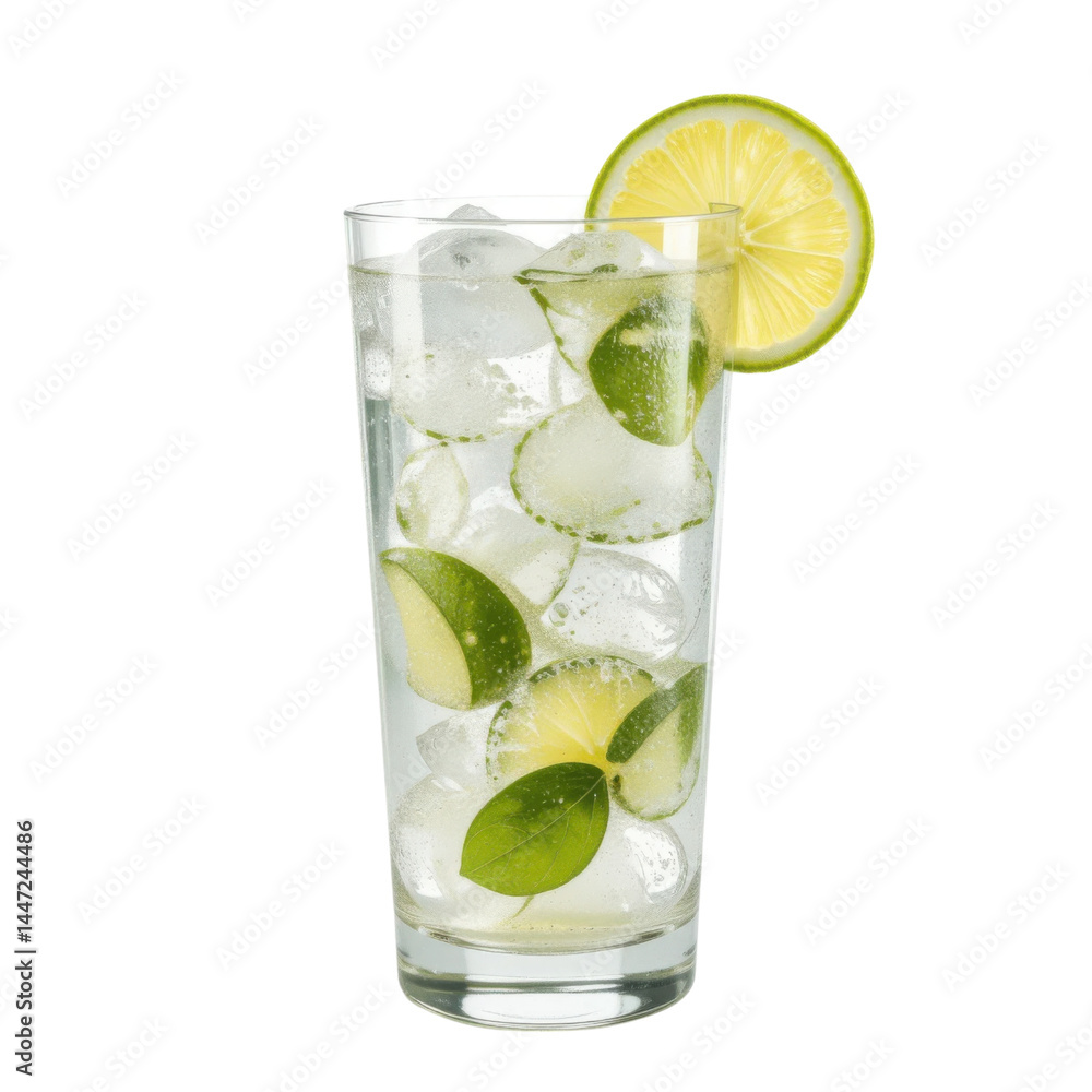 Refreshing Iced Lime Drink with Fresh Mint Leaves in a Tall Glass Isolated on White Background Refreshing Iced Lime Drink with Fresh Mint Leaves in a Tall Glass Isolated on White Background