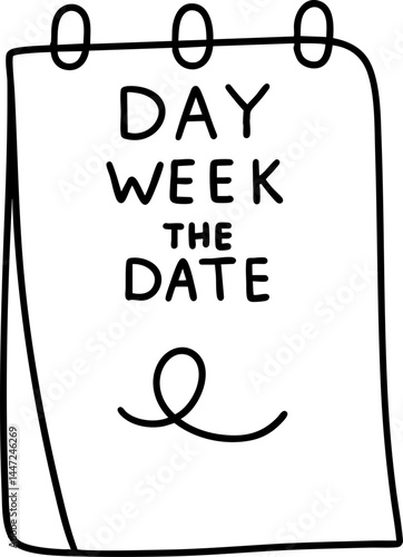 Calendar event design featuring simple illustration of notepad with words day week and date, perfect for planning