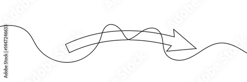 Arrow pointing right, line continuous drawing vector. One line Arrow pointing right, vector background. Arrow pointing right, icon. Continuous outline of a Arrow pointing right.