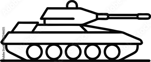 Military tank illustrated in elegant continuous line art style showcasing a bold armored vehicle in minimalistic contour drawing perfect for defense and army concepts