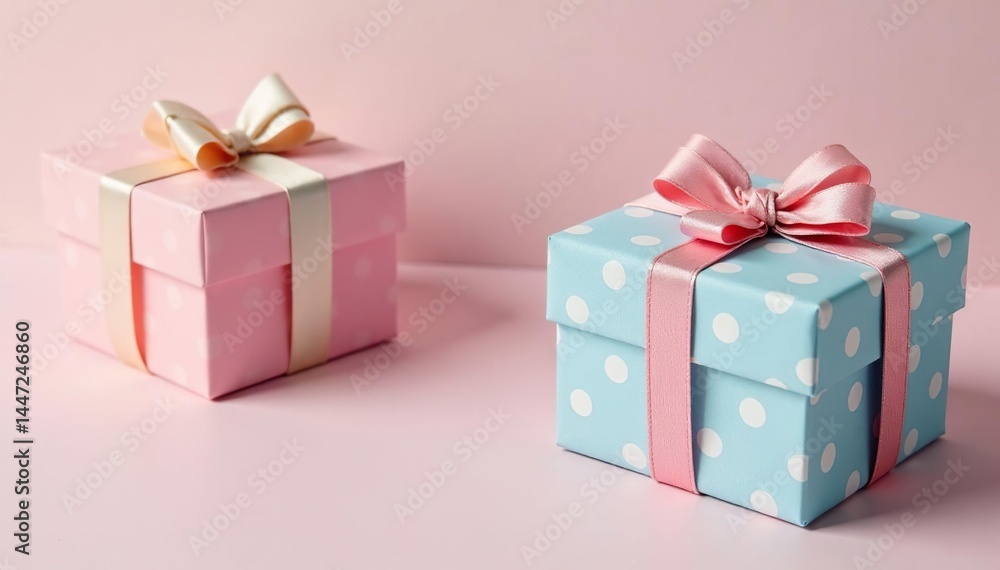 Obraz premium Subtle pastel gift boxes, dotted pattern, delicate design, wallpaper, seamless, pattern