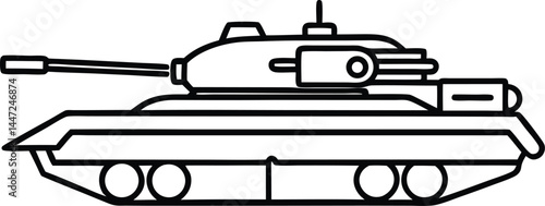 Military tank drawn in continuous line art style with modern minimal curves ideal for military design themes armored vehicle sketches and war equipment concepts