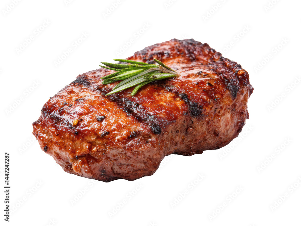 Grilled steak with rosemary garnish for delicious meal preparation Grilled steak with rosemary garnish for delicious meal preparation
