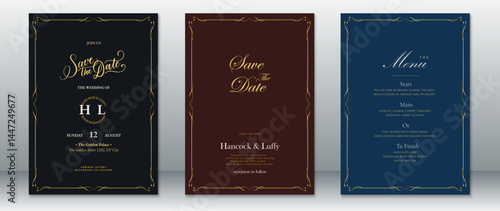 Elegant vintage wedding invitation and menu set