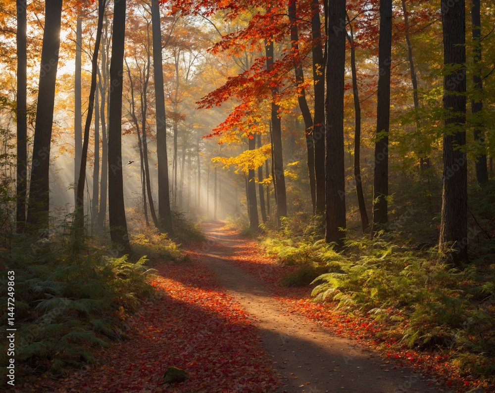 Obraz premium autumn forest in the morning