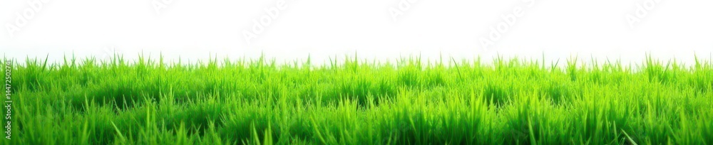 Obraz premium Vibrant green grass patch on pure white backdrop, lawn, fresh