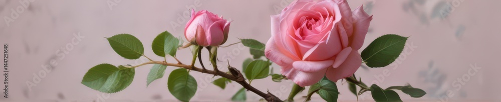Obraz premium A delicate pink rose, its leaves marred by insect damage , vibrant pink, nature