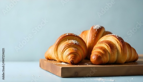freshly baked croissants on wooden table, Isolated On White Background