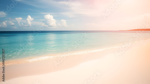 Landscape format of a paradisiac beach with a beautiful sea color and white sand on a perfect sunny day