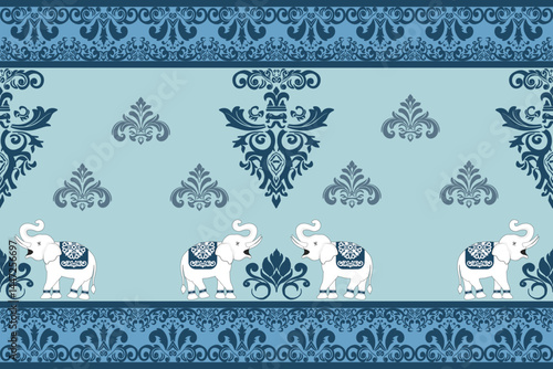 Elephant vintage Nature geometric ethnic  pattern traditional Design Pixel pattern for background wallpaper fabric silk carpet clothing embroidery style ,Vector illustration