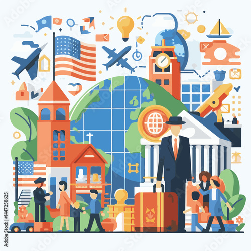 people, refugee, day, international, immigration, concept, background, community, help, migrant, migrants, world, immigrant, poster, fight, human, illegal, humanitarian, illustration, vector, freedom,