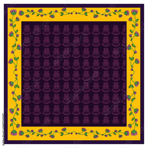 Decorative Seamless Floral Border Pattern with Traditional Indian Motifs