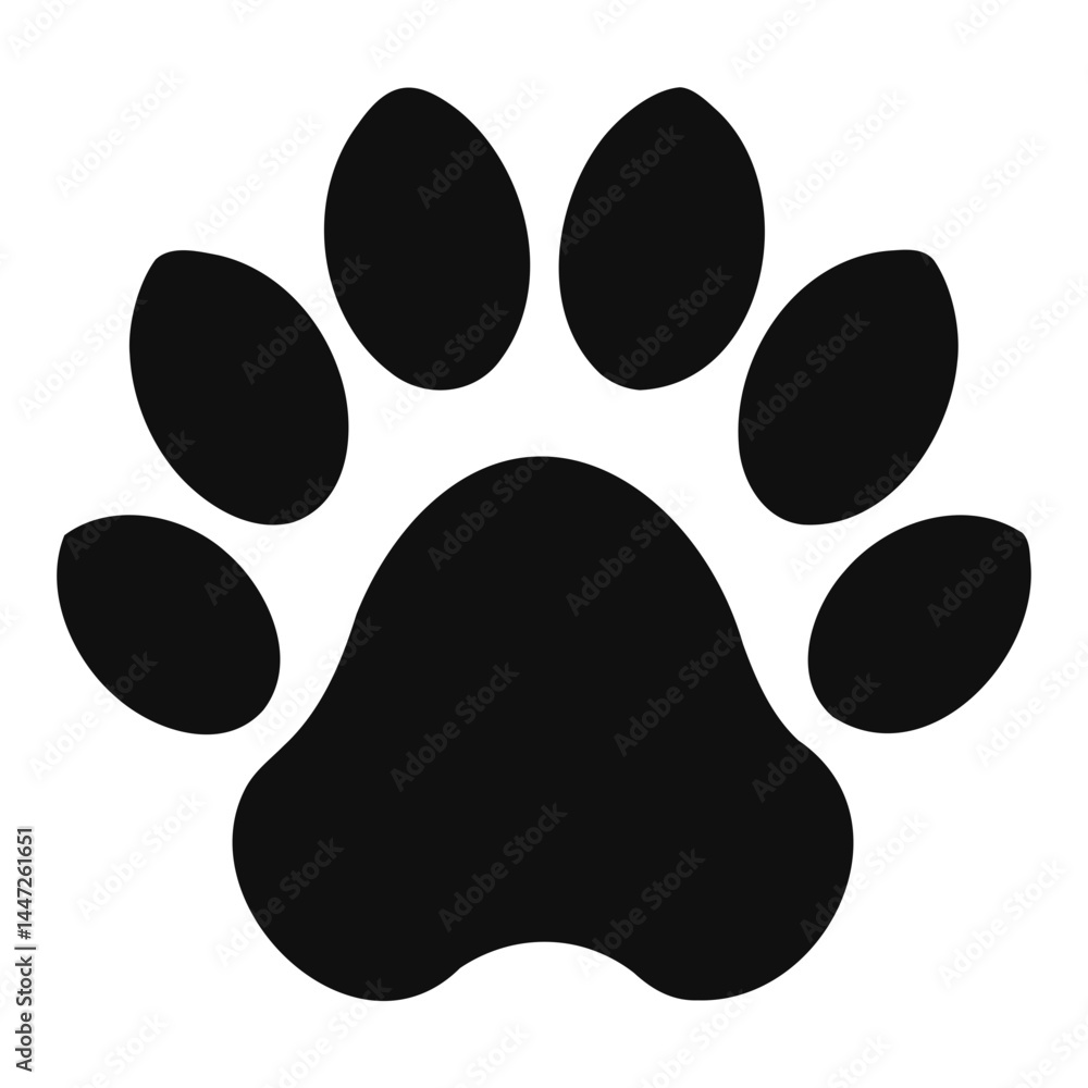 Fototapeta premium Black animal paw print vector illustration for pet lovers and animal rescue organizations and veterinary clinics isolated on transparent background
