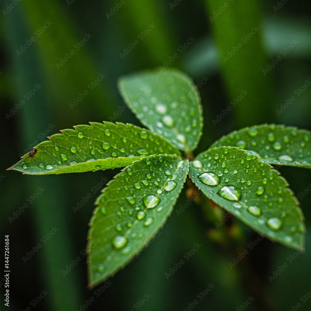 Close-up of dew on vibrant spring leaves Close-up of dew on vibrant spring leaves