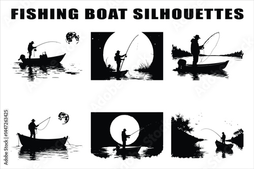 Men and Dogs Fishing – Silhouette 