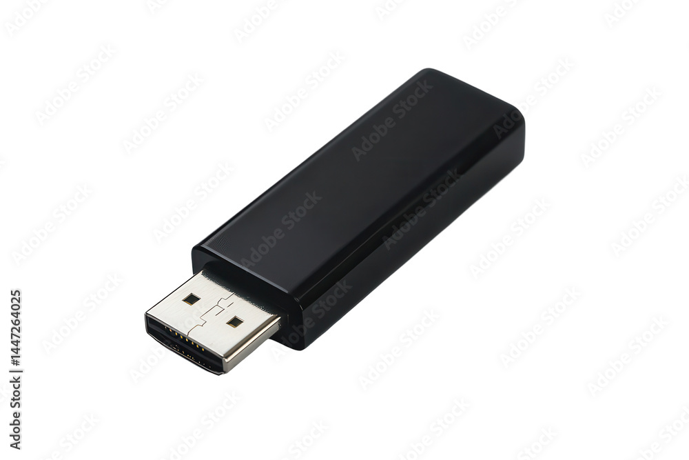 Dark, glossy, rectangular digital video adapter with a metallic connector. Dark, glossy, rectangular digital video adapter with a metallic connector.