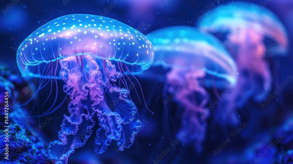 Mesmerizing Jellyfish in a Deep Blue Aquarium Mesmerizing Jellyfish in a Deep Blue Aquarium